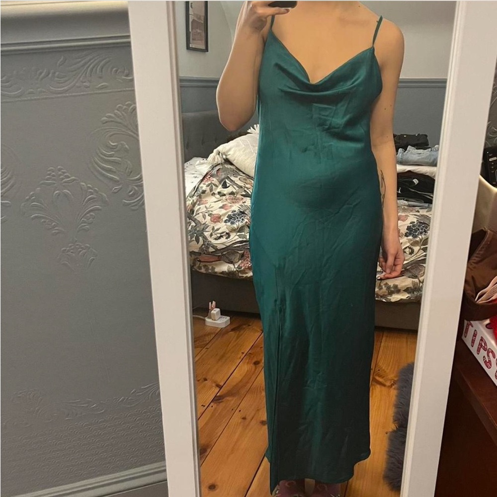 Emerald Green Maxi Slip Dress with Cowl Neck